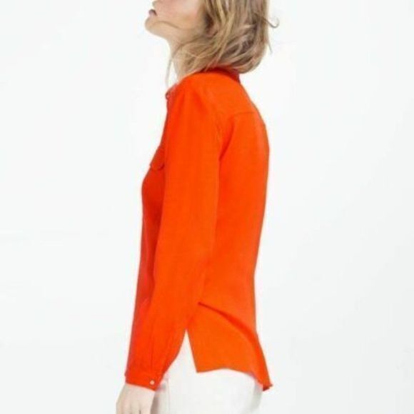 ZARA BRIGHT RED GOLD BUTTON SHIRT POCKET FRONT VISCOSE SILKY SIDE SLIT T… - Picture 2 of 8